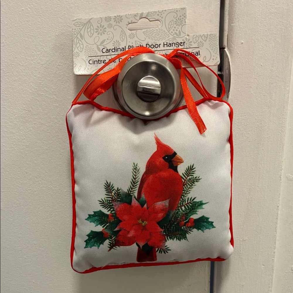 NWT- Cardinal Plush Door Hanger with Poinsetta